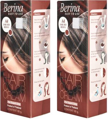Berina A4 Dark Red Brown Hair Color Cream 60 gm , Dark Red Brown, Pack of 2  , Dark Red Brown - Price in India, Buy Berina A4 Dark Red Brown Hair