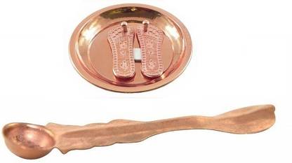 Stylewell Combo Of 2 Pcs Copper Panch Patra Spoon With Shree Maa Lakshmi Charan Paduka ( 2 no ) Vaastu/fengshui Brass