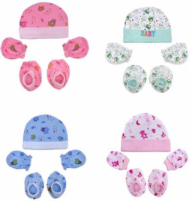 Miss Chief New Born Baby Cap Botty Mittens Set Pack Of 4 0 3 Months Buy Baby Care Combo In India Flipkart Com