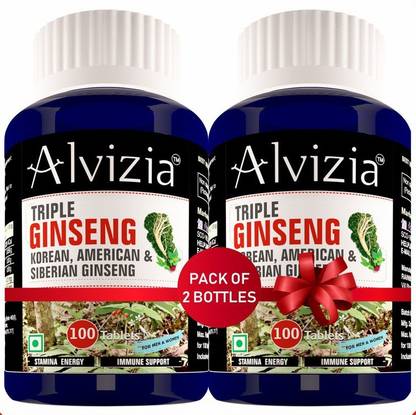 alvizia triple ginseng energy supplements 100 tablets pack of 2