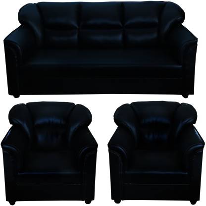 Gnanitha Leather 3 1 Black Sofa, Leather Black Sofa Set