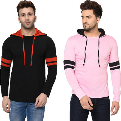 Buy Solid Men Black, Pink T-Shirt 