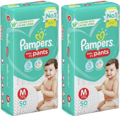 Vervagen Buitengewoon oog Pampers BABY DRY PANTS, SIZE M, 50 PCS PACK, COMBO OF 2 - M - Buy 100  Pampers Pant Diapers for babies weighing < 11 Kg | Flipkart.com