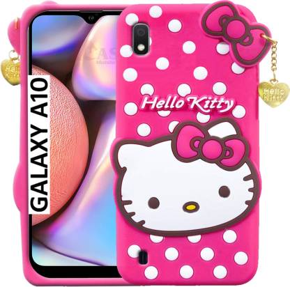 CRodible Back Cover for Samsung Galaxy A10 3D Cute Hello Kitty Soft Silicon Rubber Case With Lucky Golden Pendant