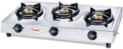 Details about   Prestige 3 Burner Gas Stove Stainless steel Manual Ignition Silver Best For Home 