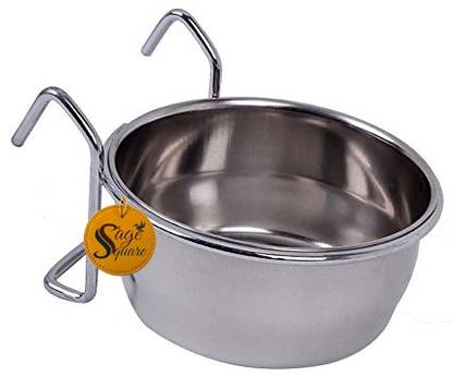 Sage Square Rustproof Stainless Steel Cage Food Seed Water Feeder Cum Bowl With Holder Clamp For Birds 225ml Pack Of 9 Round Stainless Steel Pet Bowl Price In India Buy Sage