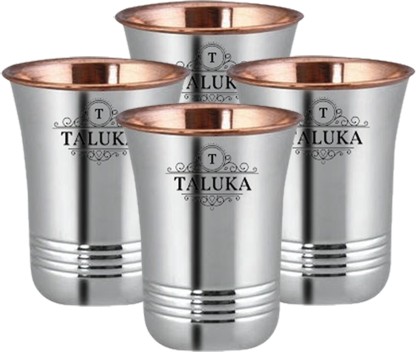 Pure Copper Glasses Set Tumblers Ayurvedic Water Drinking Glass Set of 4-350 ml 