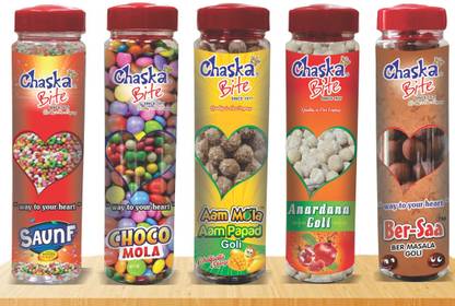 Chaska Bite Pack Of 5 Bottles 250 Gm X 5 Pcs Anardana Flavor m Papad Flavor Jujube Flavor Sweet Saunf Flavor Chocolate Flavor Candy Price In India Buy Chaska