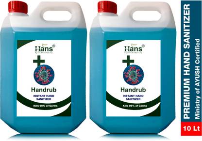 Hans Ayurvedic Hand Sanitizer 70 Ip Alcohol Liquid Disinfectant With Neem And 5 Herbs Extracts 10 Liter Hand Rub Can Price In India Buy Hans Ayurvedic Hand Sanitizer