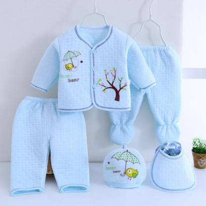 Fancy Walas New Born Baby Winter Wear Keep warm Cartoon Printing Baby  Clothes 5Pcs Sets Cotton