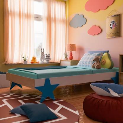White and Blue Color Solid Wood Single Bed For Kids