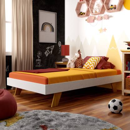 White and Beige Color Solid Wood Single Bed