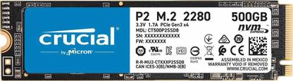 Crucial P2 500 GB Laptop, Desktop Internal Solid State Drive (SSD) ((CT500P2SSD8) 3D NAND)  (Interface: PCIe NVMe, Form Factor: M.2) at Rs. 3499