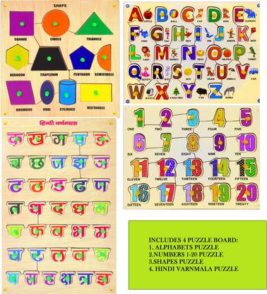 Poksi 4 In 1 Puzzle Board Wooden Puzzle Board For Kids Hindi Varnmala English Alphabets Maths Numbers And Shapes Price In India Buy Poksi 4 In 1 Puzzle Board Wooden Puzzle Board