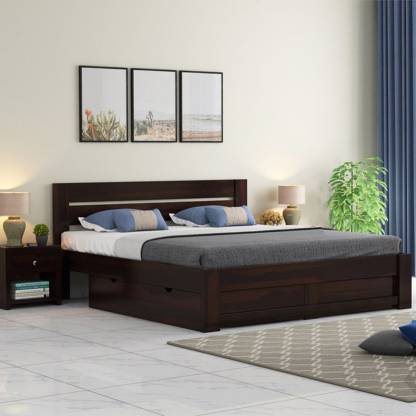 Walnut Finish Solid Wood King Drawer Bed – Mooncraft