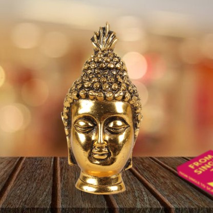 Indian Shelf Vocalforlocal Handmade Golden Brass Buddha Head Pack of 1 Statue Statement Pieces Decor Gift Items