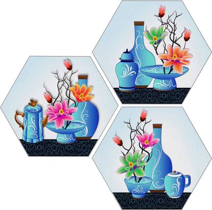 Masstone Flower Pot Modern Art 3 Piece Hexagon Mdf Painting Digital Reprint 21 5 Inch X 21 5 Inch Painting Price In India Buy Masstone Flower Pot Modern Art 3 Piece Hexagon Mdf