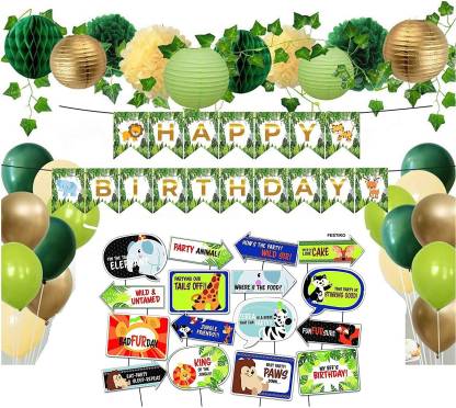 Balloons Jungle Theme Birthday Party Decorations Photo Booth(1 Set Jungle  Happy Birthday Photo Banner+16pcs Jungle Photo Booth Props+30pcs Multicolor  Balloon) Price in India - Buy Balloons Jungle Theme Birthday Party  Decorations Photo