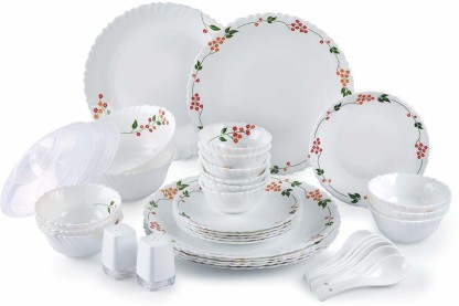 25 PCs Dinning Set Plates Details about   Cello Secret Garden Opal Ware Dinner Set Bowls 