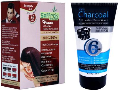 Saffron Naturals Combo of Activated Charcoal Face Wash and Heena Coconut  Herbal Hair Colour Burgundy Price in India - Buy Saffron Naturals Combo of Activated  Charcoal Face Wash and Heena Coconut Herbal