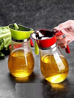Cruet With No Drip Spout Design Thick Vinegar and Herbs Infuser Infused Olive Oil Dispenser Bottle By Kitchen De Lujo BPA Free Glass Container Cooking Vegetable Oil 20 oz Measure Capacity 
