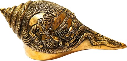 Amazingindiaonline Metal Conch Shankha on Tortoise Plate Pooja Collection Lakshmi-Vishnu Idol