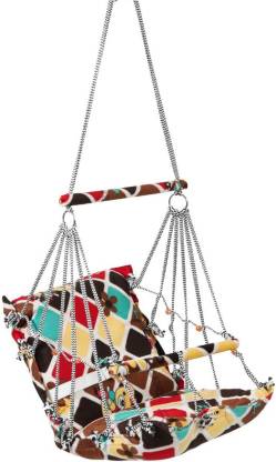 Curio Centre Printed Cotton Baby Swing, Wooden Hanging Swing Seat