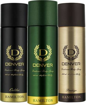 DENVER Hamilton, Prestige and Caliber Combo Deodorant Spray – For Men  (600 ml, Pack of 3)