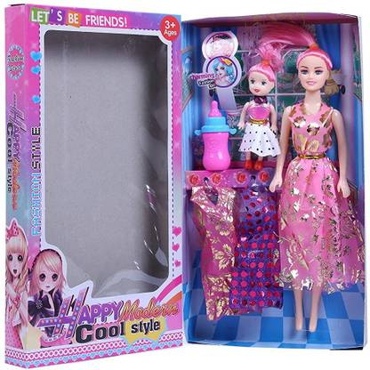 Moreyaji Happy Cool Doll Set 2 Big Doll With Small Doll Fashion Doll Set And Accessories For Party Wear Item Doll Clothes May Be Vary Age 2 Happy Cool Doll Set 2