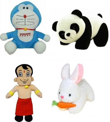 pawkykids chota bheem panda doremon rabbit pack of 4 20 cm