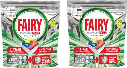 fairy platinum plus all in one capsules lemon 22 s pack of 2 dishwashing detergent