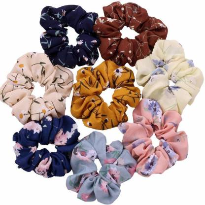 High Profile Trendy High Quality Elastic Cotton Chiffon Silk Fabric  ponytail Hair Scrunchies for Women & Girls Multicolour (Pack of 6) 