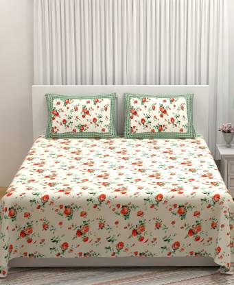 Jyana's 300 TC Cotton Queen Floral Flat Bedsheet