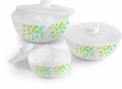 cello Green Orchard Mixing Bowls with Lid(500ml, 1000ml,1500ml), 3 Pc, White Opalware Serving Bowl  (White, Pack of 3)