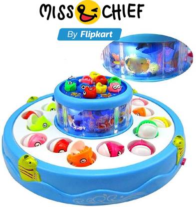 Miss & Chief Lovely Cartoon Fishing Game Toy Set | Rotating Boards with Two  Fish Pools