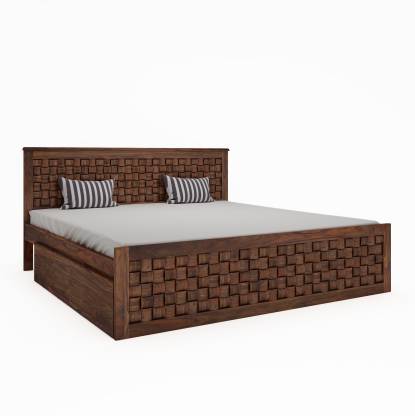 Teak Color Weave Sheesham Wood Solid Wood King Drawer Bed Home Edge
