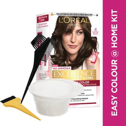 L'Oréal Paris Excellence Creme Hair Color, 4 Natural Brown With Bowl &  Brushes Price in India - Buy L'Oréal Paris Excellence Creme Hair Color, 4  Natural Brown With Bowl & Brushes online