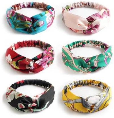 Women Silk Headbands Cross Head Wrap Hair Band Elastic Hair Band Accessories with Different 9 Colors 9sets for Home and Outdoor 