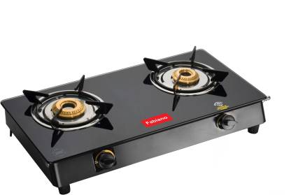 Fabiano byFabiano 2 Burner Glass Gas Stove With 7MM Toughened Black Glass : ISI Marked : Pan India Service Available At Your Door Step (2 Years Warranty On Product & 5 Years On Brass Burner) Glass Manual Gas Stove