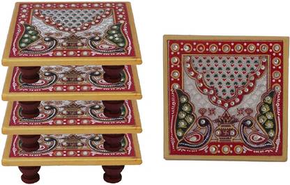 Crafticia Marble Round Puja Chowki With Lord Krishna Or Laddu Gopal Idol Showpiece 4x4 Bajot 2 5 Inch Pooja