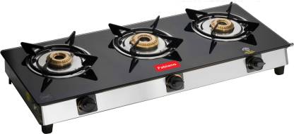 Fabiano 3 Burner Glass Gas Stove With 7MM Toughened Black Glass : ISI Marked : Pan India Service Available At Your Door Step (2 Years Warranty On Product & 5 Years On Brass Burner) Glass Manual Gas Stove