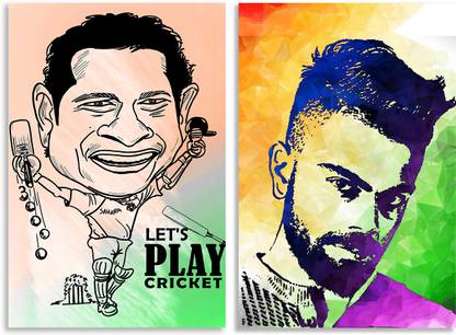 Virat Kohli Oil Painting Poster & Sachin Tendulkar Cartoon Inspirational & Quirky Design Combo Set of Virat Kohli Oil Painting Poster & Sachin Tendulkar Cartoon Inspirational & Quirky Design Combo Set of