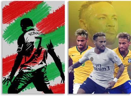 Neymar Poster & Cristiano Ronaldo CR7 Poster Inspirational & Quirky Art Design Combo Set of 2 Wall Posters, Posters Frame Not Included, Paper Print Fine Art (12 inch X 18 inch Rolled) Fine Art Print