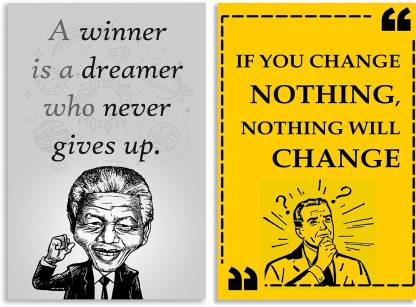 Motivational - Inspirational Quotes Posters Nelson mandela cartoon A Winner  Is A Dreamer Quotes Design Combo Set
