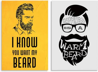 Combo Set of 2 Poster Happiness In A Warm Beard Funny Quotes Inspirational  Quotes & Quirky