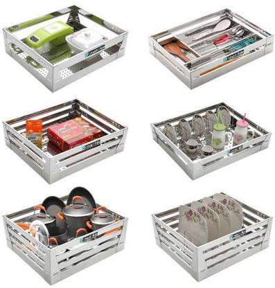 Smart Slide Stainless Steel 17 X 22 Inch Plain Kitchen Basket Modular Kitchen Basket Kitchen Trolley Kitchen Drawer Storage Basket For Kitchen Utensil Pack Of 6 Utensil Kitchen Rack Price In India Buy Smart