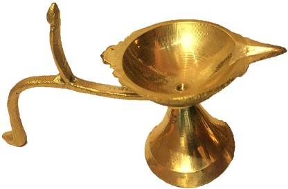 Craftsman Brass Flower Akhand Diya Kamal Shape Metal Akhand Diya Traditional Indian Festive Diwali Puja Pooja Mandir Home Temple Oil Lamp Dia With Akhand Red Jyot Wicks 