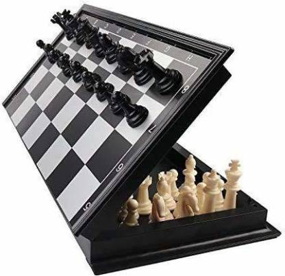 MPH ENTERPRISE Magnetic Educational Toys Travel Chess Set with Folding Board for Kids and Adults 10X10X0.75 Inch Folding Chess Board Black Color Educational Board Games Board Game