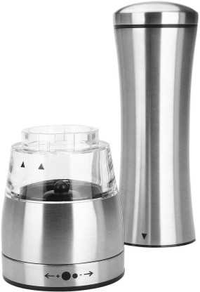 Salt and Pepper Mill with Adjustable Ceramic Grinder Glass and Stainless Steel unfilled and refillable Useful and Practical Black, 180ml Spice Mill Set 