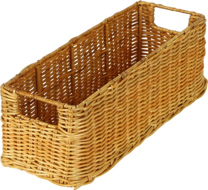mDesign Set of 2 Wicker Storage Baskets with Handles Wicker Baskets for Household Items Living Room Black Bathroom or Hallway Storage Baskets for The Bedroom 